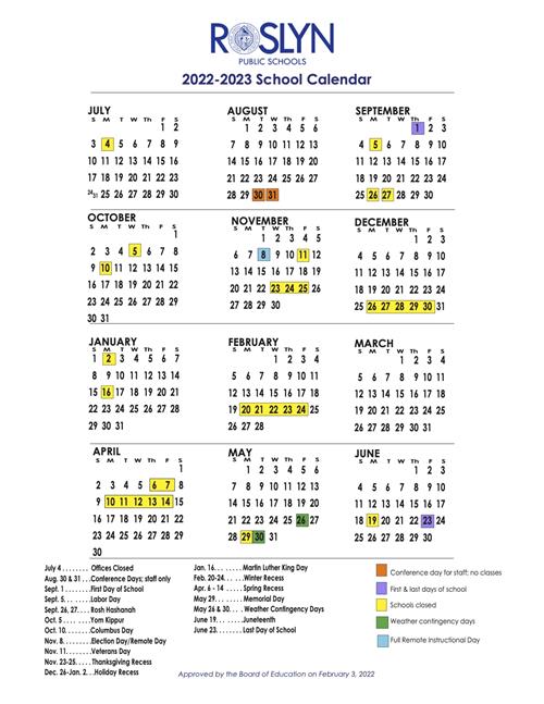 Roslyn Public Schools Calendar 2023 And 2024 PublicHolidays